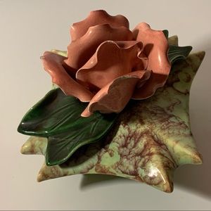Vintage Unbranded Pink Rose Dish With Leaf.
